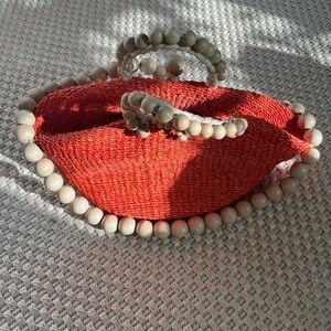 Aranaz woven bag, beach holiday clutch. Wood bead details